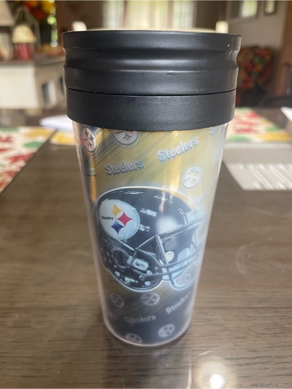 Pittsburg Steelers Black Travel Tumbler with Lid